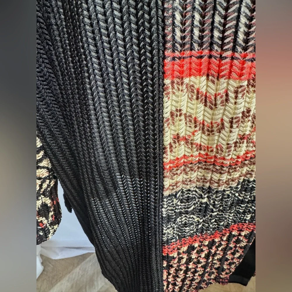 Catherines Black, Red, and Cream Textured Patterned One- Button Cardigan,